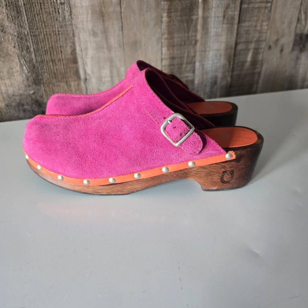 Gap Vintage Y2K Pink Seude Wood Block Heel Studded Clogs Mules 6